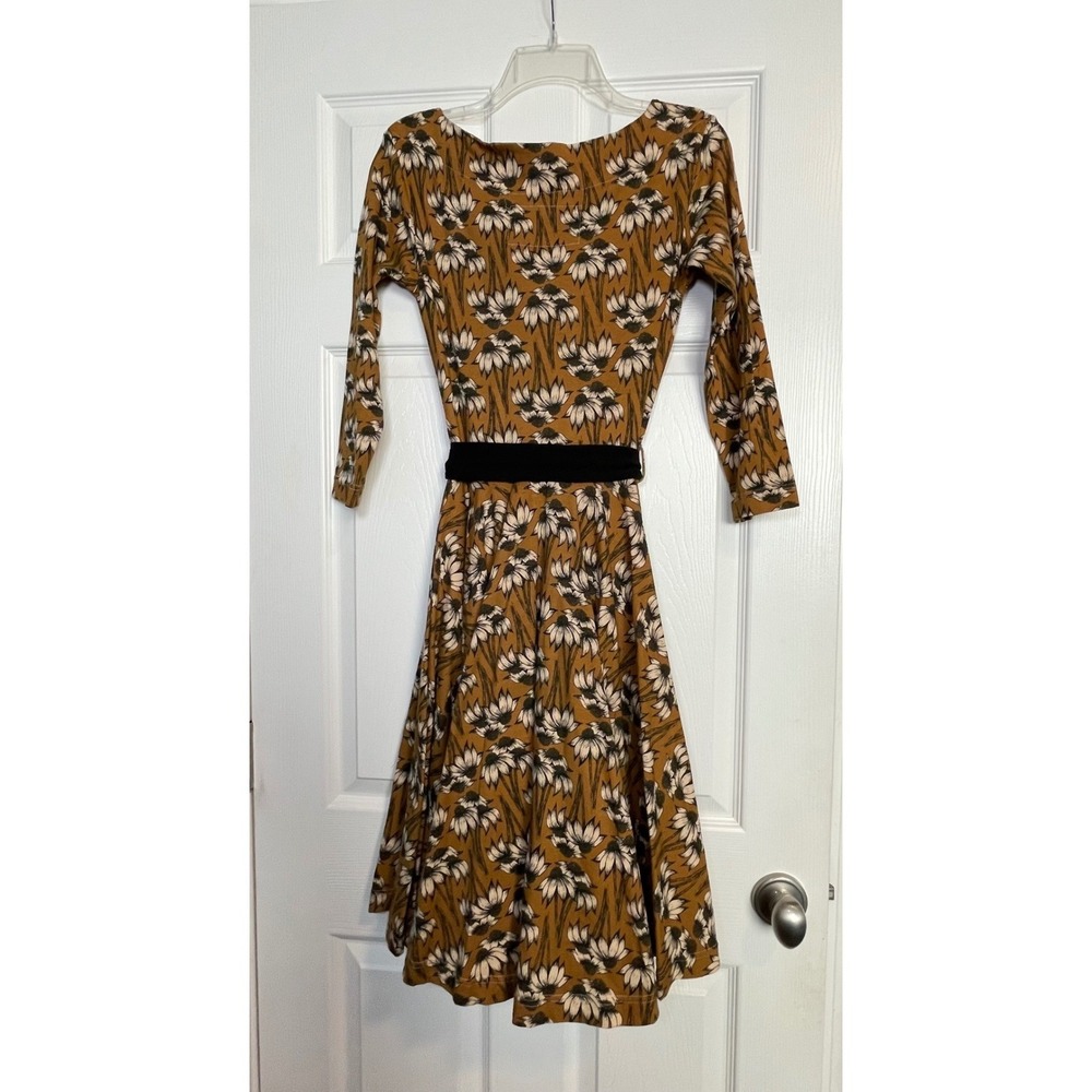 Effie's Heart Colette Susan Dress Sz Small Mustard Floral Tie Waist NWT - Picture 3 of 16